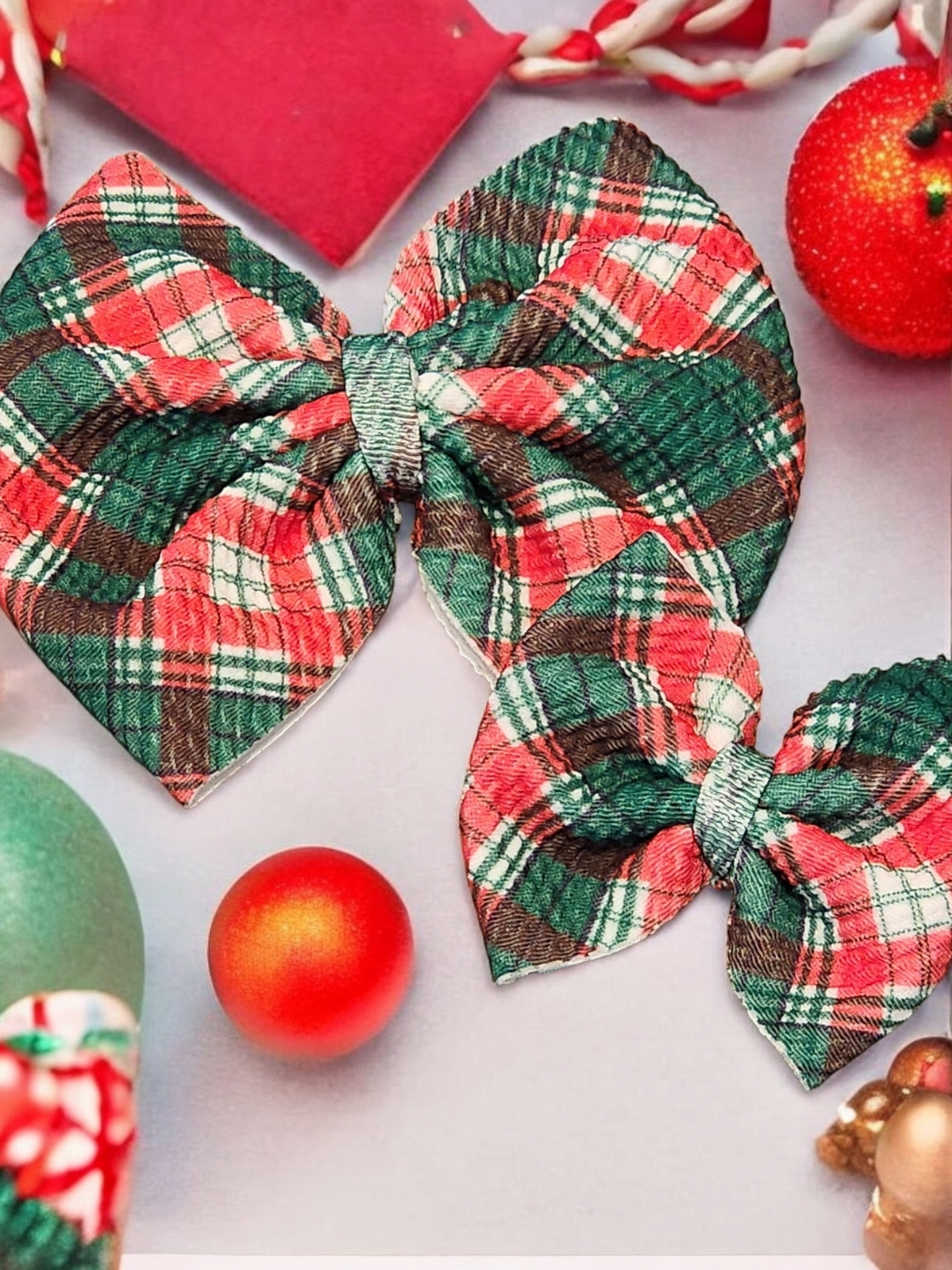 Red/Green Flannel Hair Bows