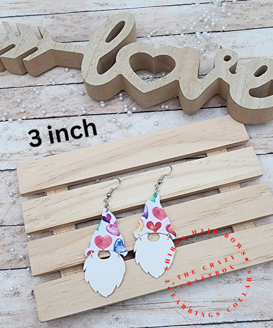 White Heart Hat Gnome Earrings